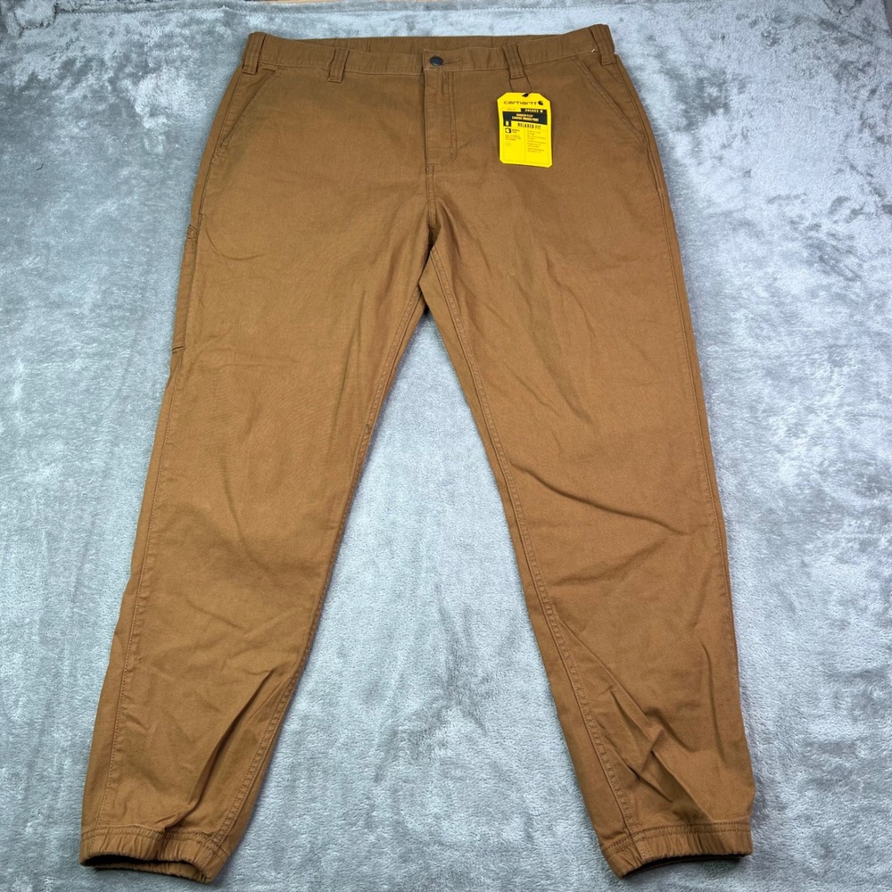 Carhartt Rugged Flex Canvas Jogger Pants Mens 36 Brown Solid Relaxed Fit Utility